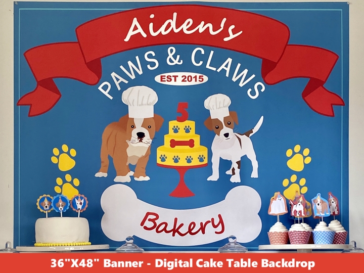 Personalized Puppy Dog Party Backdrop Blue
