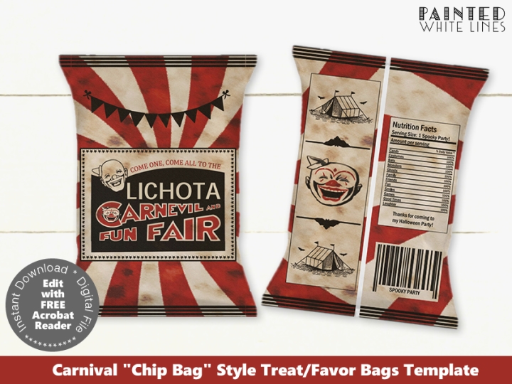 Halloween Carnevil Party Printable Favor Bag Template