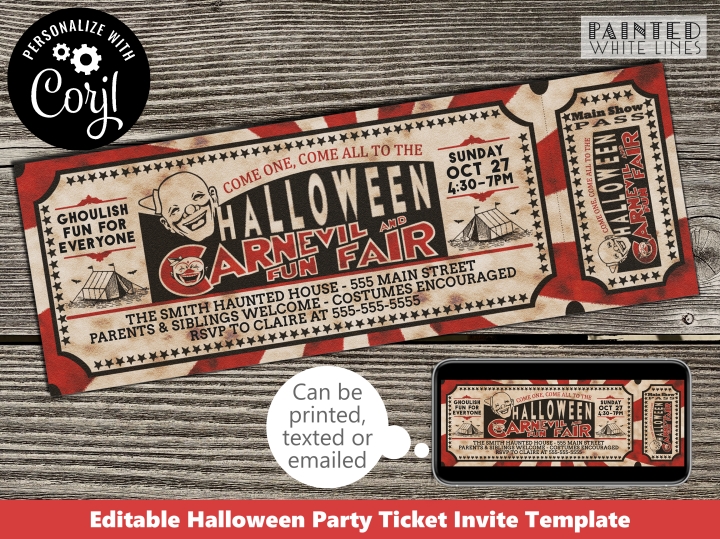Printable Haunted Carnevil Ticket Halloween Invitation Template