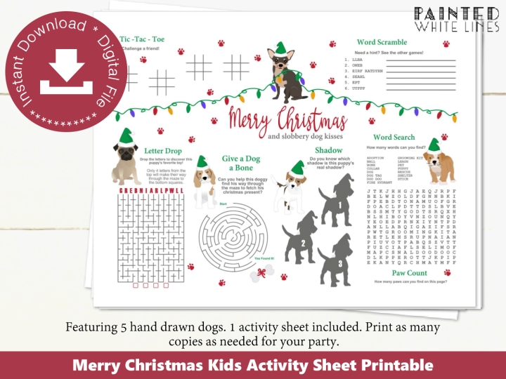 Dog Christmas Printable Activity Sheet