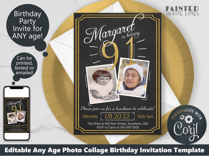 Any Age Photo Comparison Invitation Template