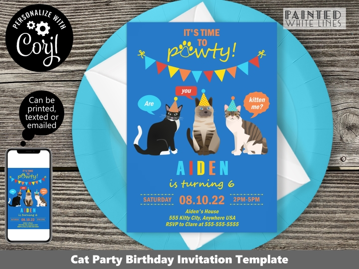 Cat Birthday Invitation Template