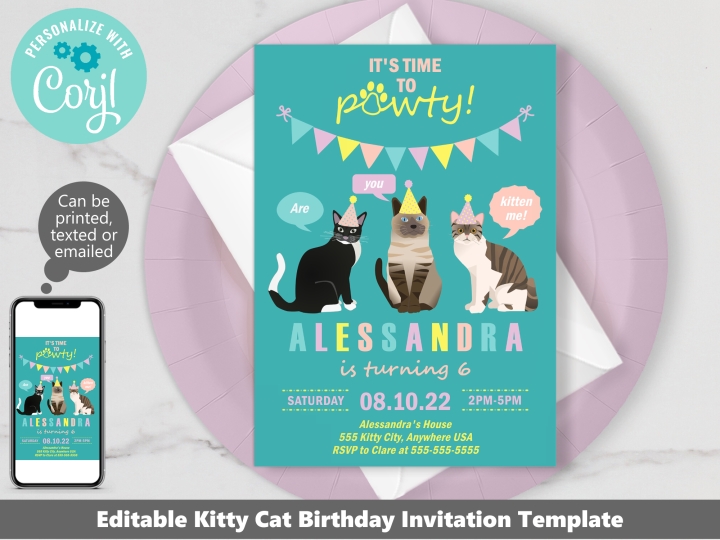 Cat Birthday Invitation Template