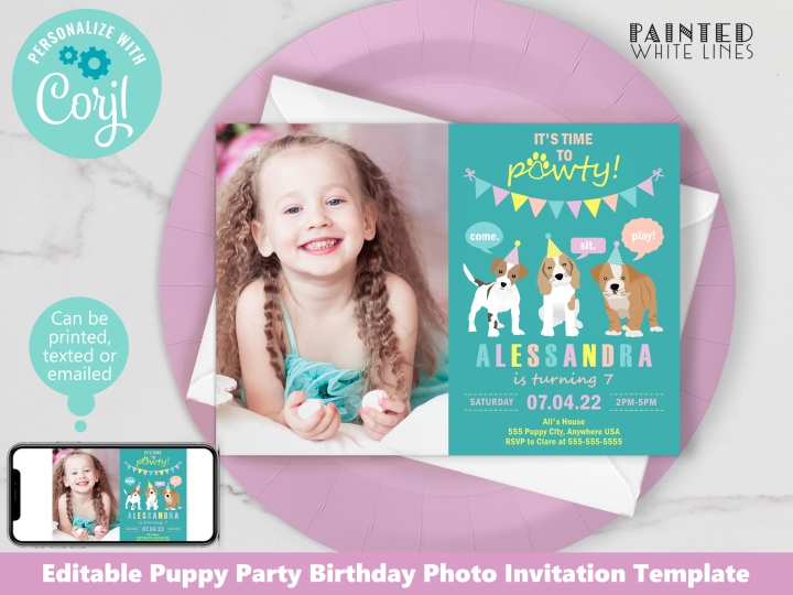 Puppy Party Photo Invitation Template