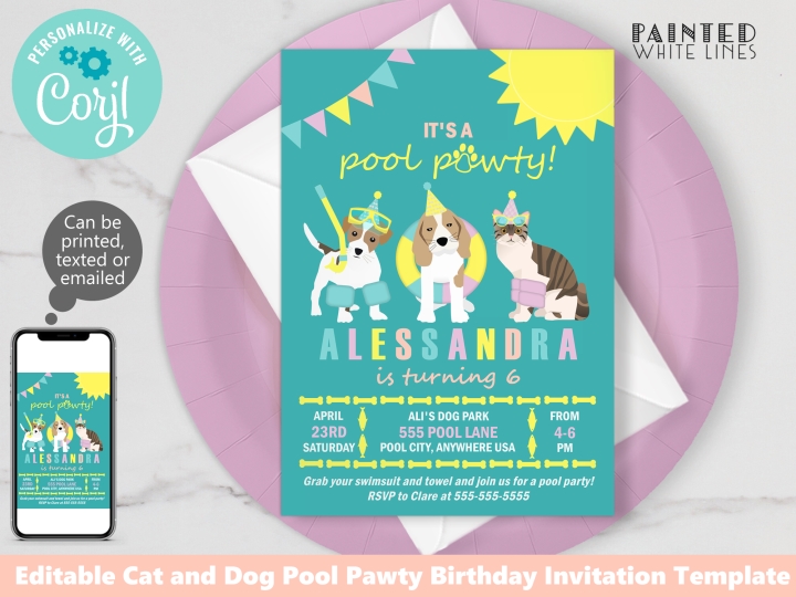Pool Pawty Pool Party Invitation