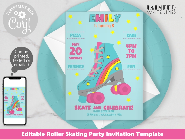 Printable Roller Skating Party Invitation