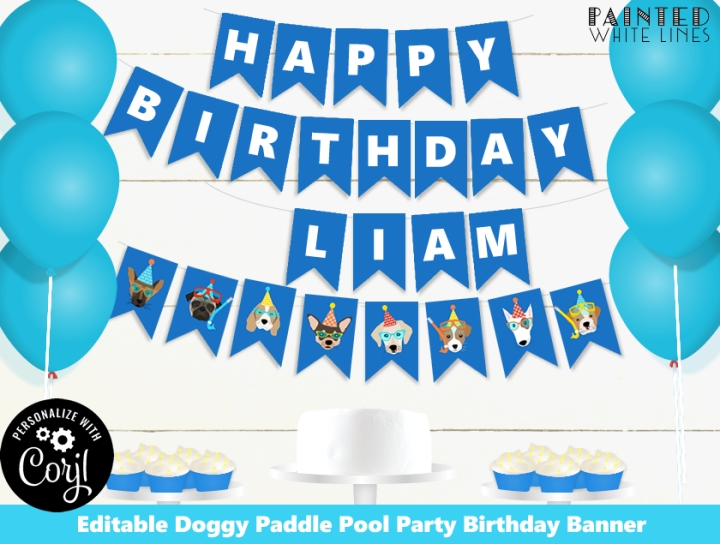 Dog Pool Party Printable Banner 