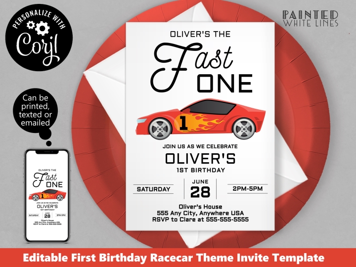 Fast One Invitation First Birthday Boys