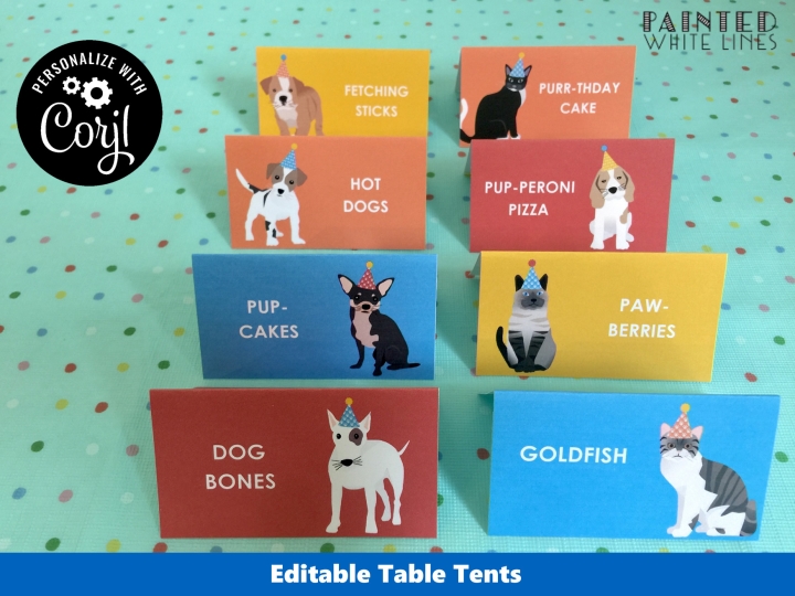 Puppy and Kitty Cat Table Tent Cards Template
