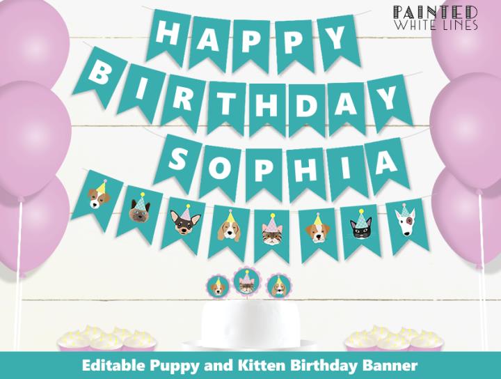 Puppy Dog and Kitty Cat Birthday Party Banner