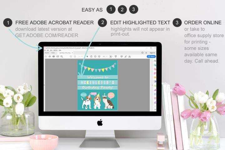 Printable Party Supplies Gifts Puppy Dog And Kitty Cat Birthday Party Invitation Template Painted White Lines