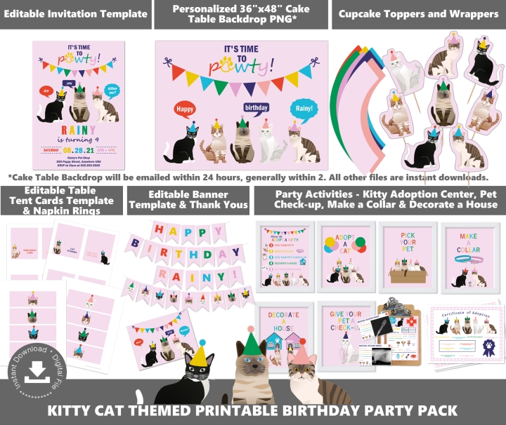 Kitty Cat Themed Party Supplies Package