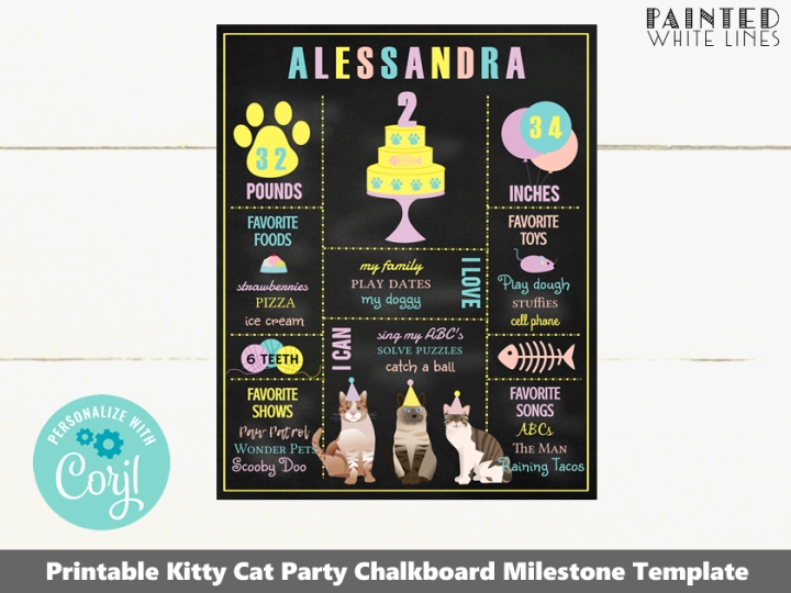 Kitty Cat Party Birthday Milestone Board