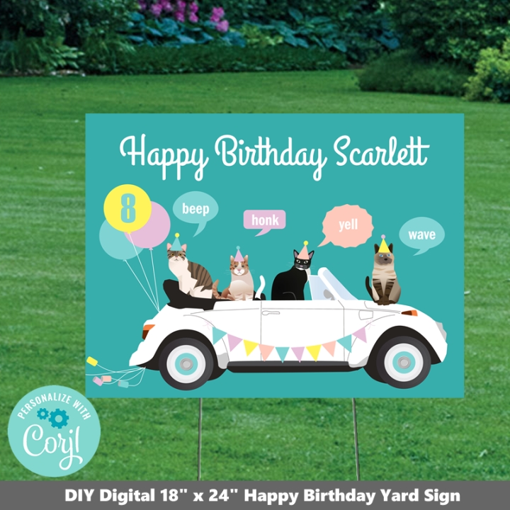 Kitty Cat Party Birthday Yard Sign 18x24