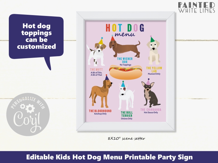 Printable Hot Dog Party Menu Sign Puppy