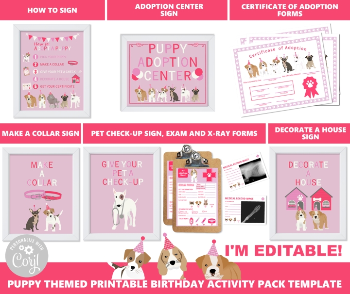EDITABLE Pink Puppy Adoption Activities
