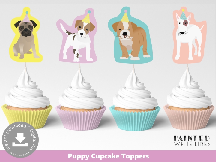 Printable Puppy Party Cupcake Toppers Wrappers