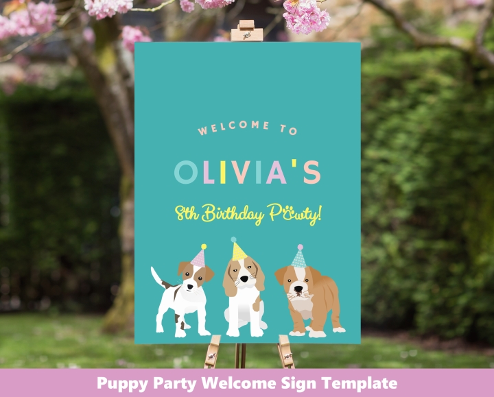 Puppy Dog Party Welcome Sign Poster Sizes 
