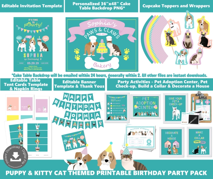 Girls Puppy Dog Theme Birthday Party Instant Download Girls Birthday Party Decor Dog Adoption Party Adopt a Dog Printables Puppy Party PWL6