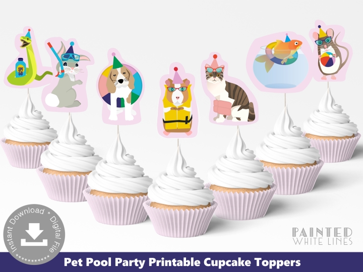 Birthday Pet Pool Party Cupcake Tops 