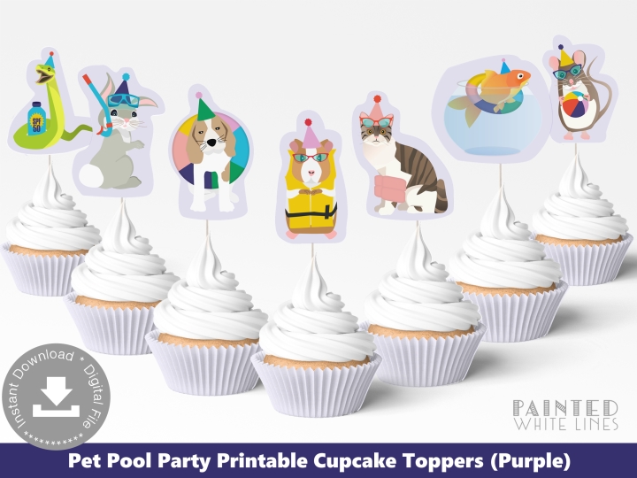 Birthday Pet Pool Party Cupcake Tops 