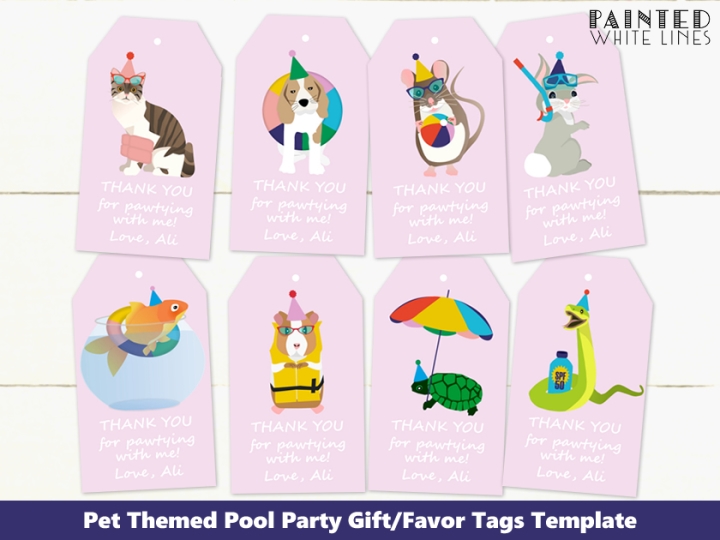 Pool Party Favor Tags Editable 