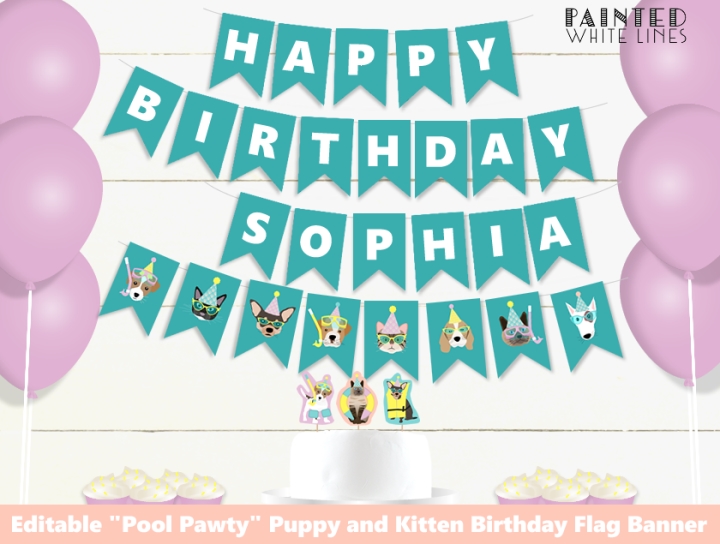 Printable Kids Pool Party Decor Flag 