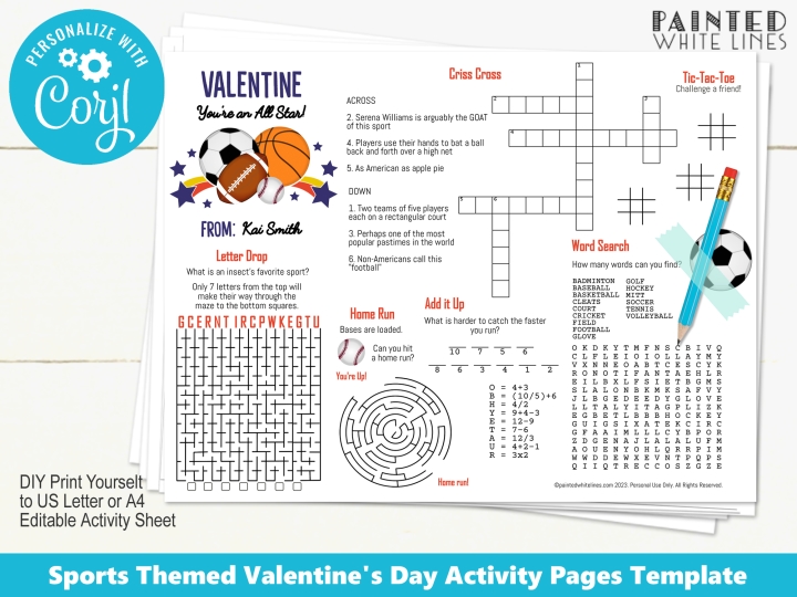 Sports Valentine Editable Printable 