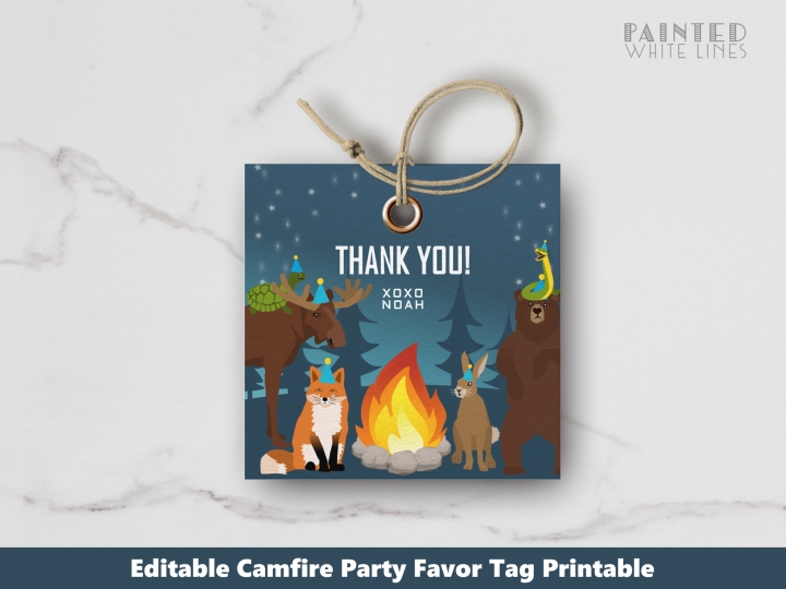 Birthday Campfire Favor Tags Bonfire