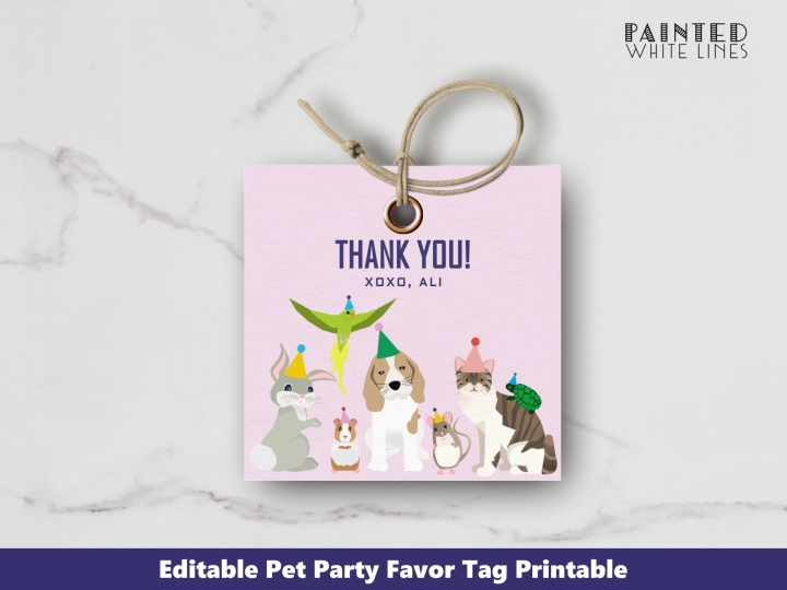 Pet Party Favor Tags Editable Printable