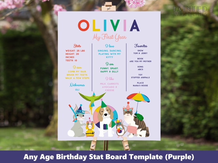 Pet Pool Party Birthday Stats Board 