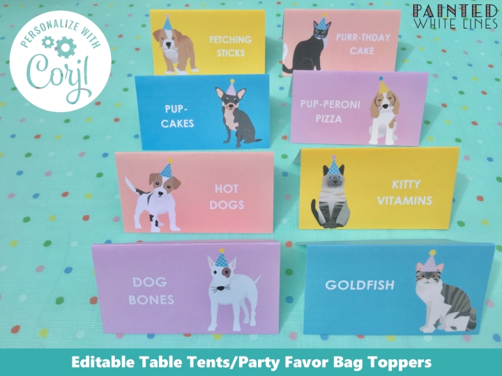 Puppy and Kitty Cat Table Tent Cards Template