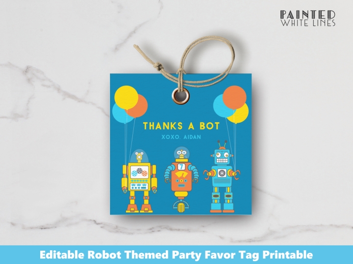 Robot Party Favor Tags Template