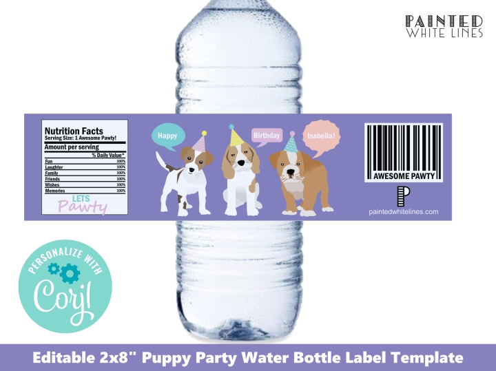 Puppy Party Water Bottle Wraps Template